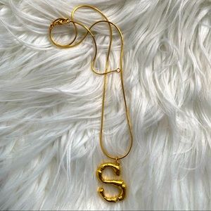 Long Gold “S” Initial Necklace with Adjustable Length and Lobster Clasp - OS